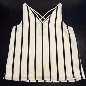 Express White And Black Striped Shirt V-neck